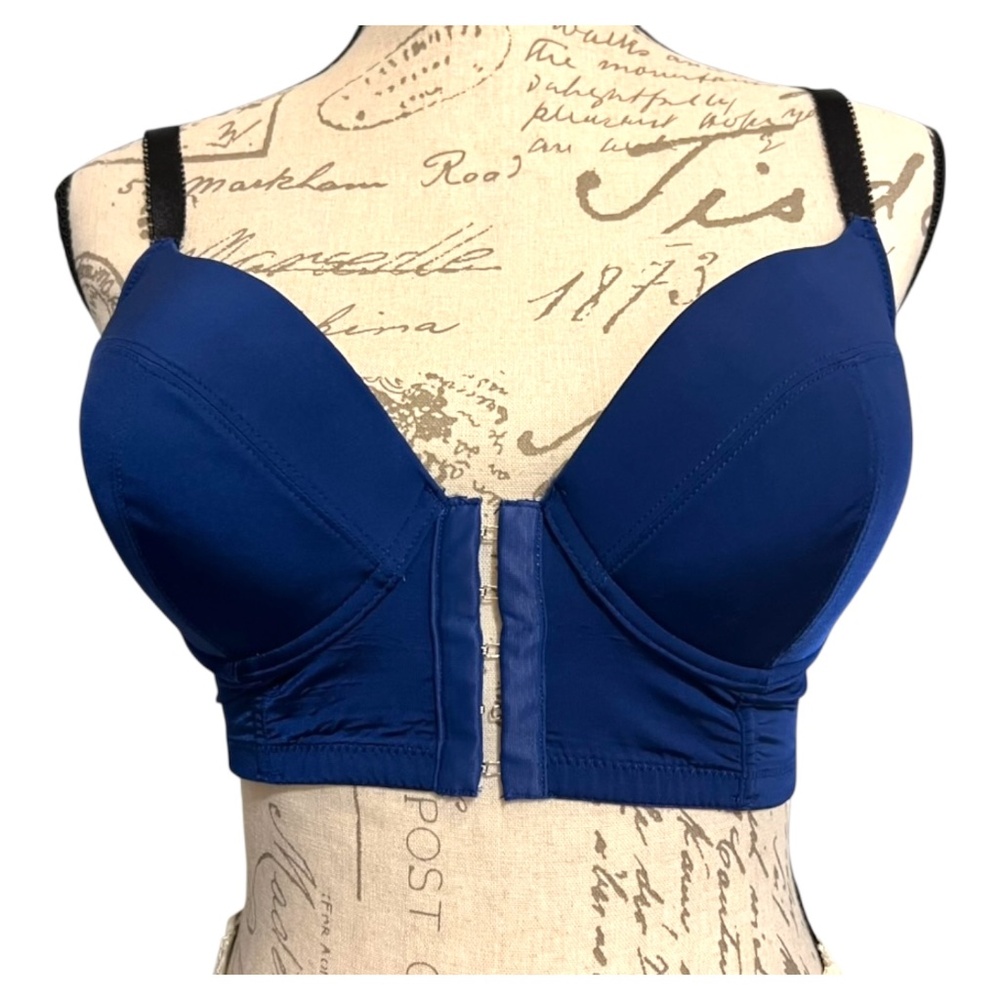 UNDERELLA by Ella Moss Longline Hook/Eye Front U/W Bra Beautiful Blue 34DD